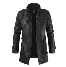 Elegant lang læder bikerjakke
