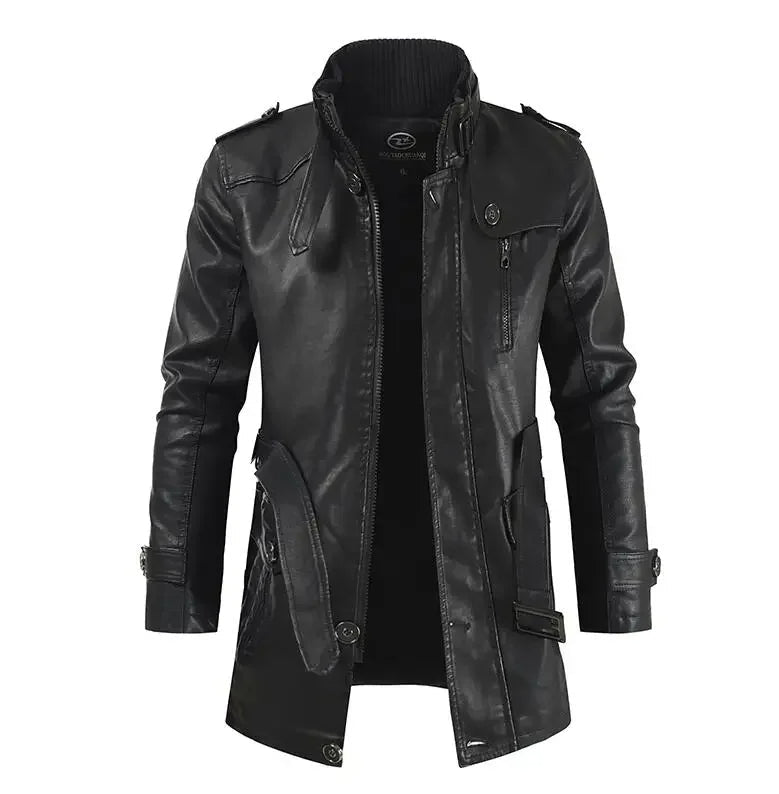 Elegant lang læder bikerjakke